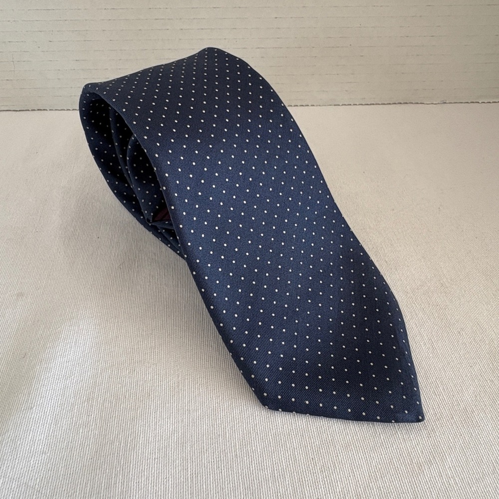 Bert Pulitzer Mens Navy Blue White Micro Polka Dot Silk‎ Necktie Classic 3.25"